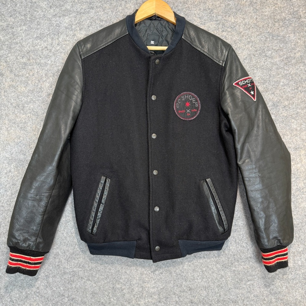 Schott NYC x DC Shoes Varsity Leather Wool Jacket Mens Medium Skate Limited Rare